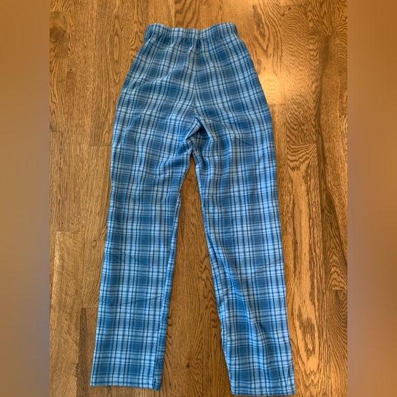 Brandy Melville High Waist Blue Plaid Cotton Pants One Size Waist 12"-14" - Picture 2 of 4